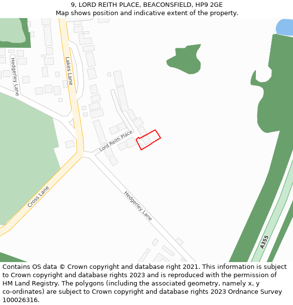 9, LORD REITH PLACE, BEACONSFIELD, HP9 2GE: Location map and indicative extent of plot