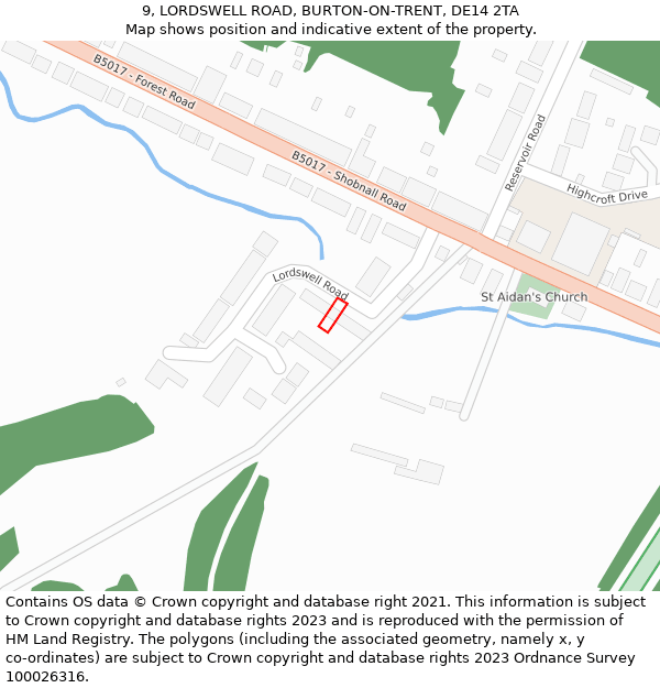 9, LORDSWELL ROAD, BURTON-ON-TRENT, DE14 2TA: Location map and indicative extent of plot