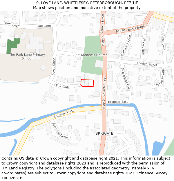 9, LOVE LANE, WHITTLESEY, PETERBOROUGH, PE7 1JE: Location map and indicative extent of plot