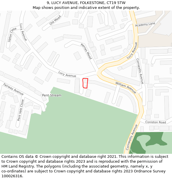 9, LUCY AVENUE, FOLKESTONE, CT19 5TW: Location map and indicative extent of plot