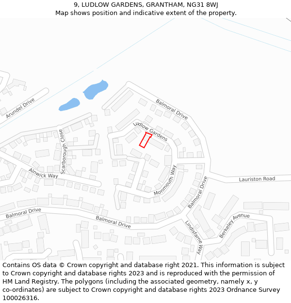 9, LUDLOW GARDENS, GRANTHAM, NG31 8WJ: Location map and indicative extent of plot