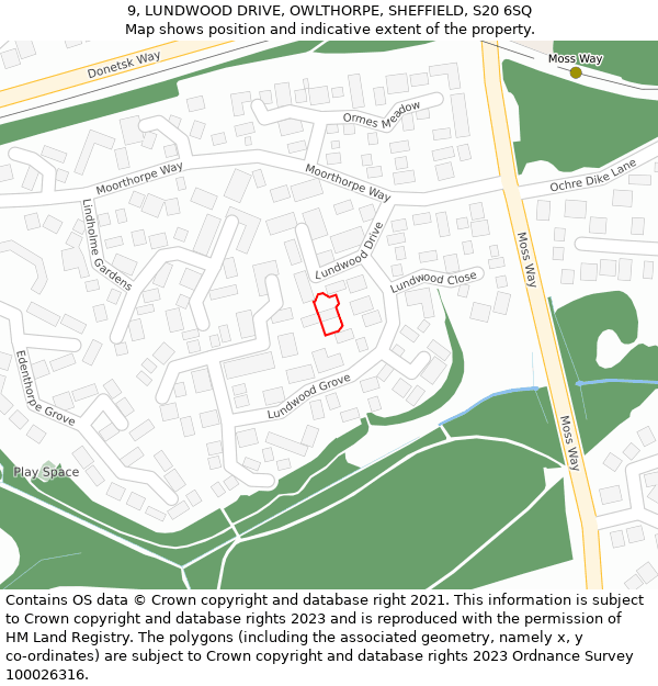 9, LUNDWOOD DRIVE, OWLTHORPE, SHEFFIELD, S20 6SQ: Location map and indicative extent of plot