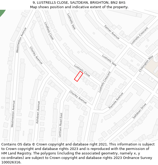 9, LUSTRELLS CLOSE, SALTDEAN, BRIGHTON, BN2 8AS: Location map and indicative extent of plot