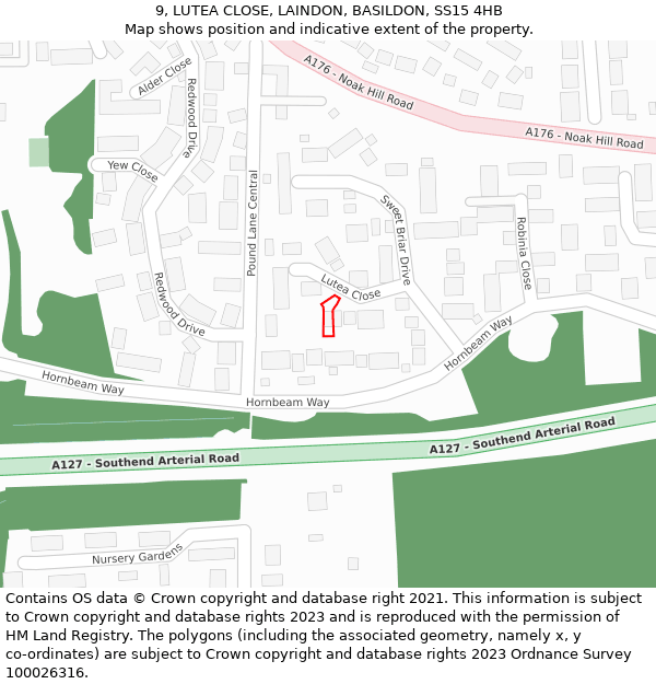 9, LUTEA CLOSE, LAINDON, BASILDON, SS15 4HB: Location map and indicative extent of plot