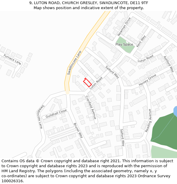 9, LUTON ROAD, CHURCH GRESLEY, SWADLINCOTE, DE11 9TF: Location map and indicative extent of plot