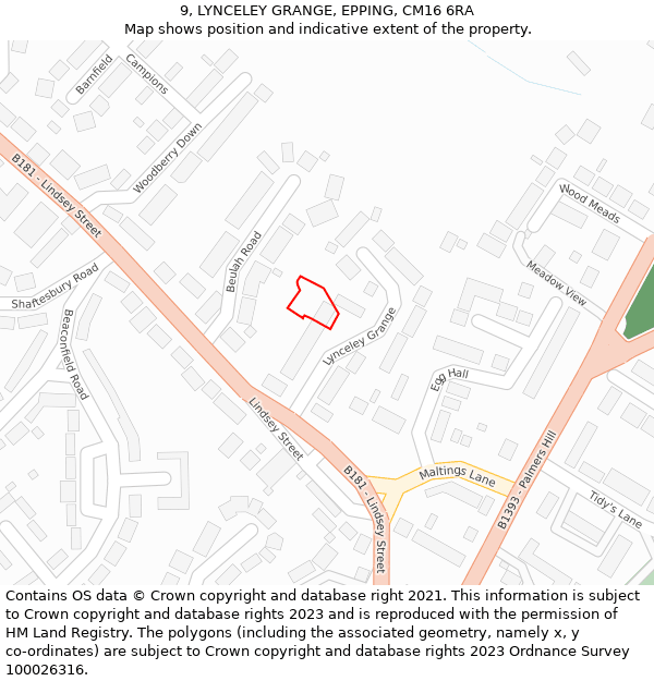 9, LYNCELEY GRANGE, EPPING, CM16 6RA: Location map and indicative extent of plot