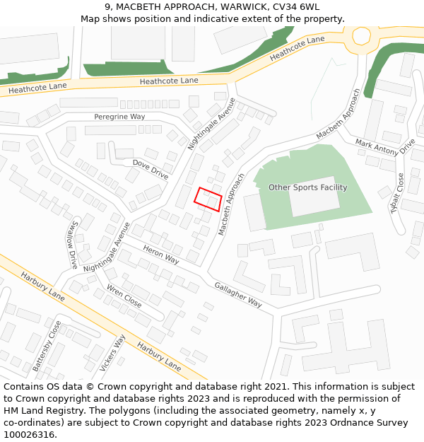 9, MACBETH APPROACH, WARWICK, CV34 6WL: Location map and indicative extent of plot