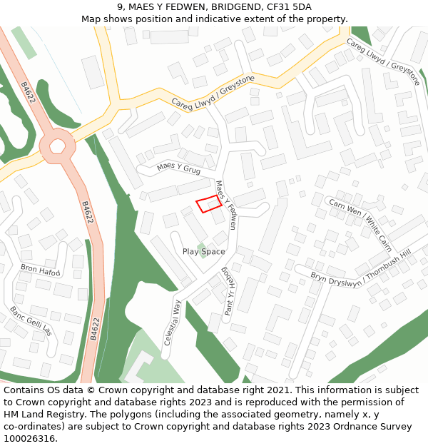 9, MAES Y FEDWEN, BRIDGEND, CF31 5DA: Location map and indicative extent of plot