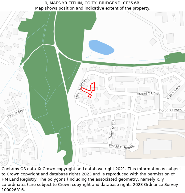 9, MAES YR EITHIN, COITY, BRIDGEND, CF35 6BJ: Location map and indicative extent of plot