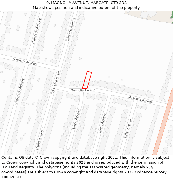 9, MAGNOLIA AVENUE, MARGATE, CT9 3DS: Location map and indicative extent of plot