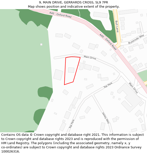 9, MAIN DRIVE, GERRARDS CROSS, SL9 7PR: Location map and indicative extent of plot