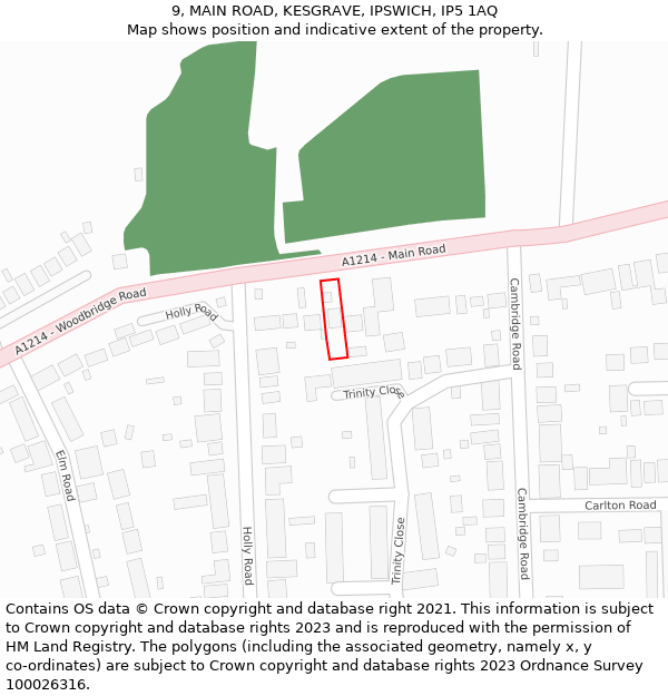9, MAIN ROAD, KESGRAVE, IPSWICH, IP5 1AQ: Location map and indicative extent of plot