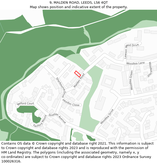 9, MALDEN ROAD, LEEDS, LS6 4QT: Location map and indicative extent of plot