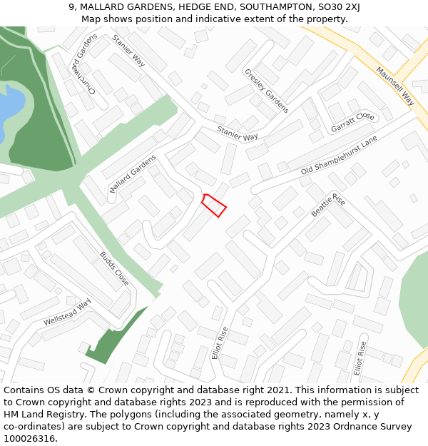 9, MALLARD GARDENS, HEDGE END, SOUTHAMPTON, SO30 2XJ: Location map and indicative extent of plot