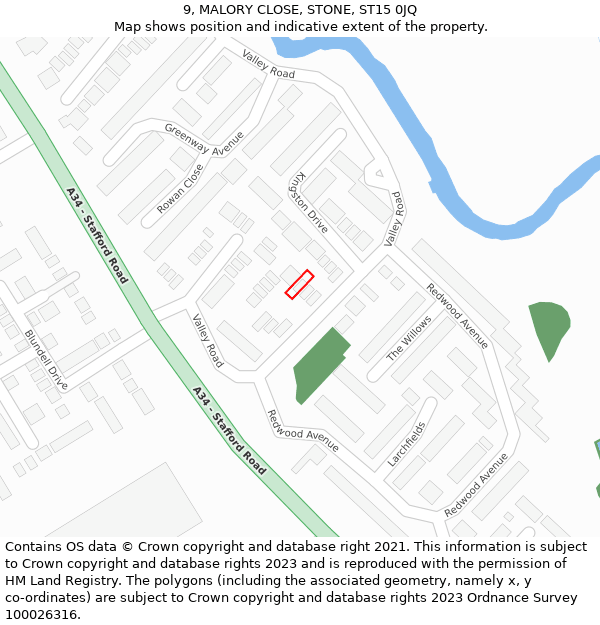 9, MALORY CLOSE, STONE, ST15 0JQ: Location map and indicative extent of plot