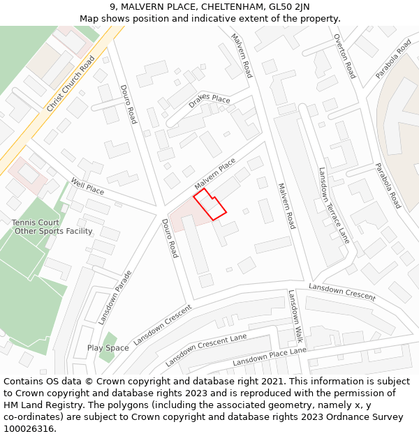 9, MALVERN PLACE, CHELTENHAM, GL50 2JN: Location map and indicative extent of plot
