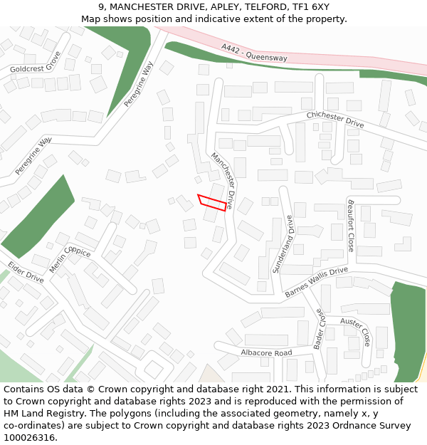 9, MANCHESTER DRIVE, APLEY, TELFORD, TF1 6XY: Location map and indicative extent of plot
