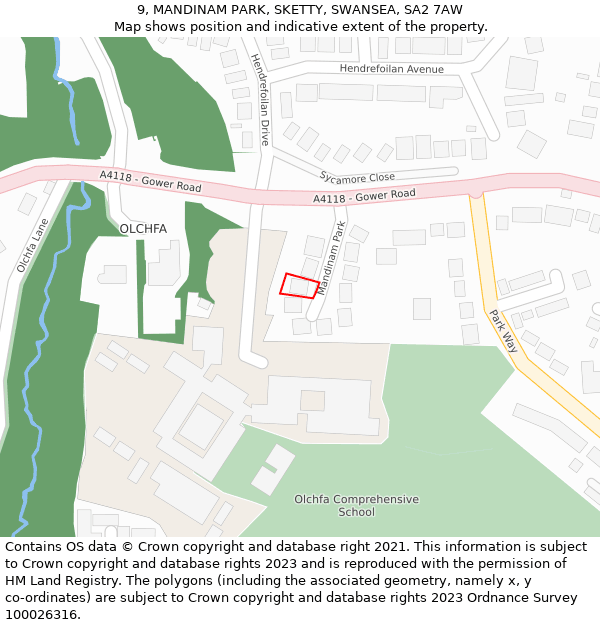 9, MANDINAM PARK, SKETTY, SWANSEA, SA2 7AW: Location map and indicative extent of plot