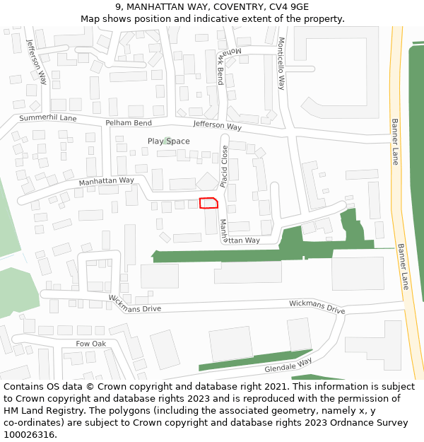 9, MANHATTAN WAY, COVENTRY, CV4 9GE: Location map and indicative extent of plot