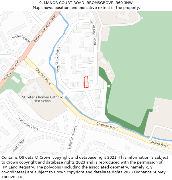 9, MANOR COURT ROAD, BROMSGROVE, B60 3NW: Location map and indicative extent of plot