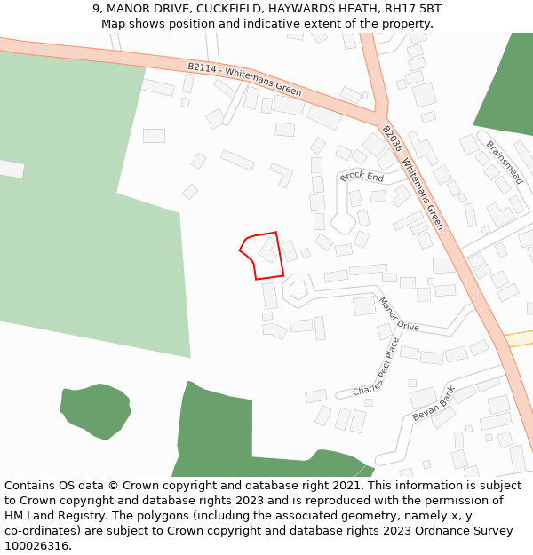 9, MANOR DRIVE, CUCKFIELD, HAYWARDS HEATH, RH17 5BT: Location map and indicative extent of plot