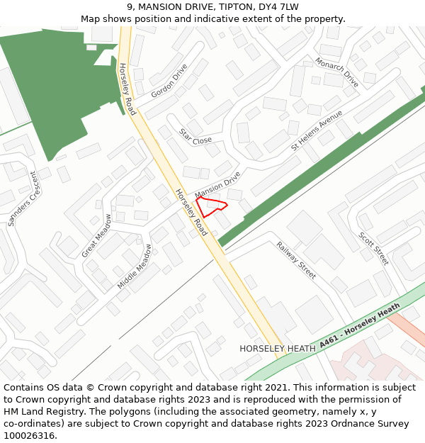 9, MANSION DRIVE, TIPTON, DY4 7LW: Location map and indicative extent of plot