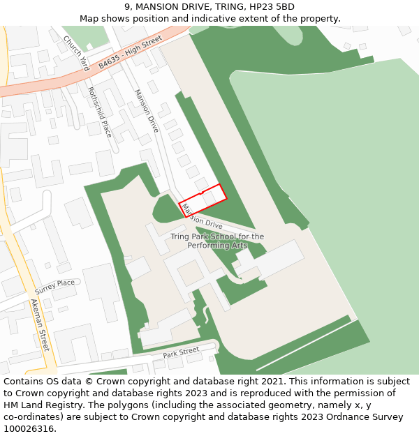 9, MANSION DRIVE, TRING, HP23 5BD: Location map and indicative extent of plot