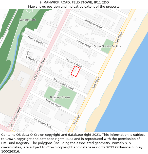 9, MANWICK ROAD, FELIXSTOWE, IP11 2DQ: Location map and indicative extent of plot