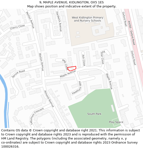 9, MAPLE AVENUE, KIDLINGTON, OX5 1ES: Location map and indicative extent of plot