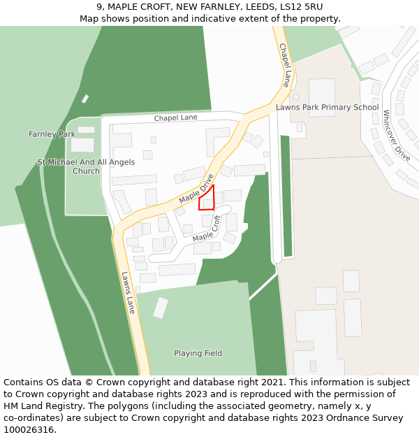 9, MAPLE CROFT, NEW FARNLEY, LEEDS, LS12 5RU: Location map and indicative extent of plot