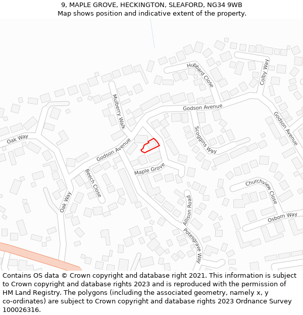 9, MAPLE GROVE, HECKINGTON, SLEAFORD, NG34 9WB: Location map and indicative extent of plot