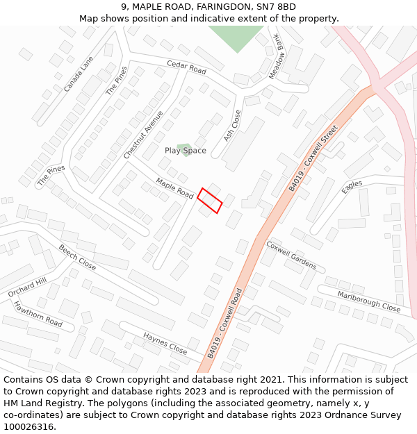 9, MAPLE ROAD, FARINGDON, SN7 8BD: Location map and indicative extent of plot