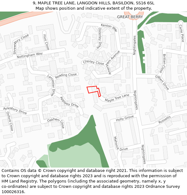 9, MAPLE TREE LANE, LANGDON HILLS, BASILDON, SS16 6SL: Location map and indicative extent of plot