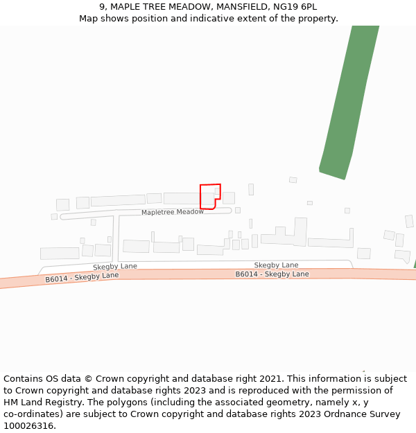 9, MAPLE TREE MEADOW, MANSFIELD, NG19 6PL: Location map and indicative extent of plot