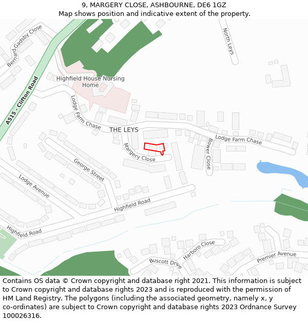 9, MARGERY CLOSE, ASHBOURNE, DE6 1GZ: Location map and indicative extent of plot