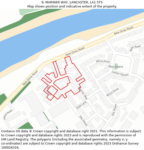 9, MARINER WAY, LANCASTER, LA1 5TS: Location map and indicative extent of plot