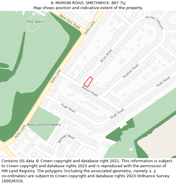 9, MARION ROAD, SMETHWICK, B67 7LJ: Location map and indicative extent of plot