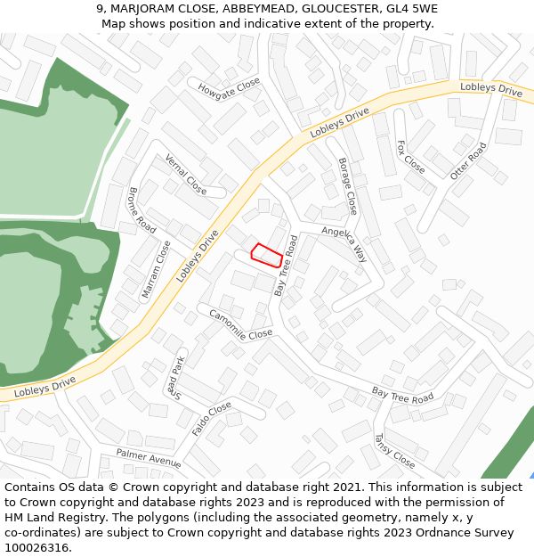9, MARJORAM CLOSE, ABBEYMEAD, GLOUCESTER, GL4 5WE: Location map and indicative extent of plot