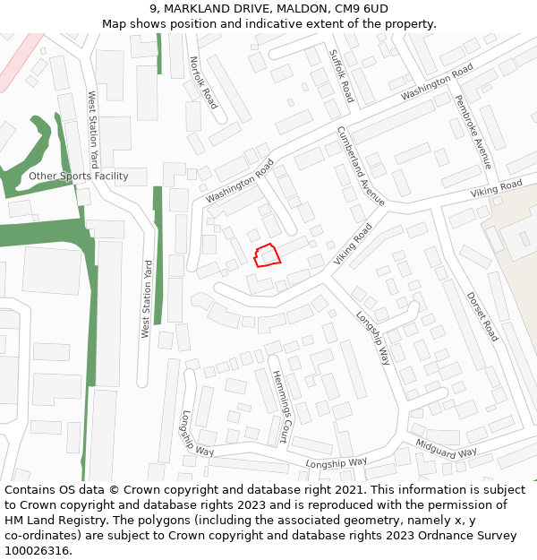 9, MARKLAND DRIVE, MALDON, CM9 6UD: Location map and indicative extent of plot