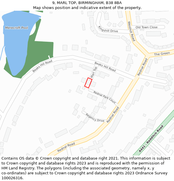 9, MARL TOP, BIRMINGHAM, B38 8BA: Location map and indicative extent of plot