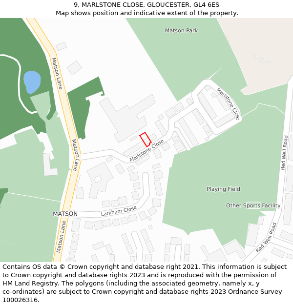 9, MARLSTONE CLOSE, GLOUCESTER, GL4 6ES: Location map and indicative extent of plot