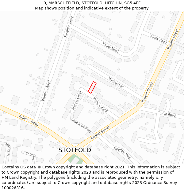 9, MARSCHEFIELD, STOTFOLD, HITCHIN, SG5 4EF: Location map and indicative extent of plot