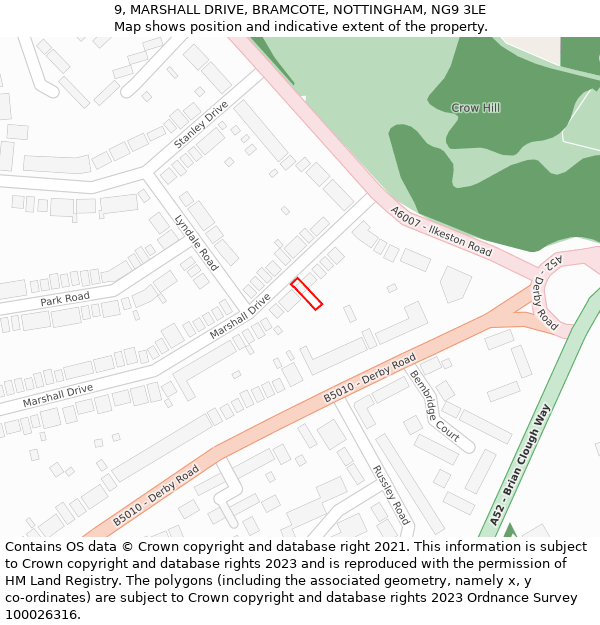 9, MARSHALL DRIVE, BRAMCOTE, NOTTINGHAM, NG9 3LE: Location map and indicative extent of plot