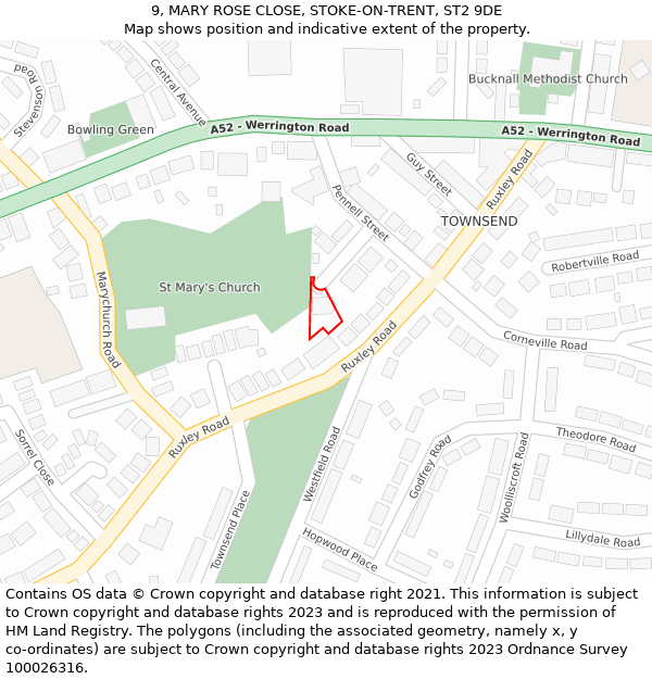 9, MARY ROSE CLOSE, STOKE-ON-TRENT, ST2 9DE: Location map and indicative extent of plot