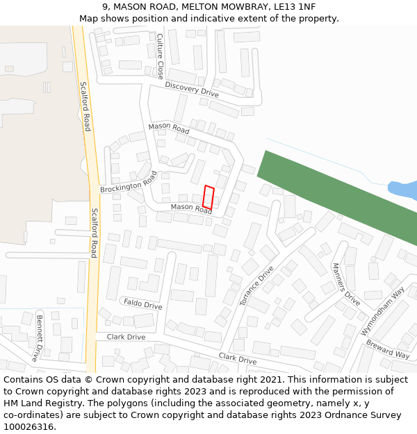 9, MASON ROAD, MELTON MOWBRAY, LE13 1NF: Location map and indicative extent of plot