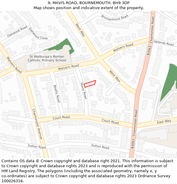 9, MAVIS ROAD, BOURNEMOUTH, BH9 3DP: Location map and indicative extent of plot