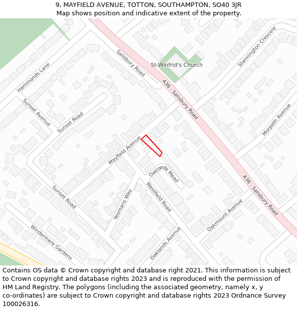 9, MAYFIELD AVENUE, TOTTON, SOUTHAMPTON, SO40 3JR: Location map and indicative extent of plot