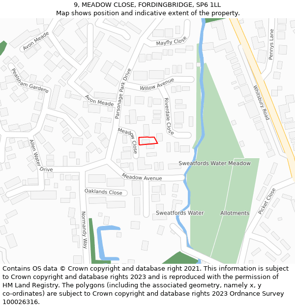 9, MEADOW CLOSE, FORDINGBRIDGE, SP6 1LL: Location map and indicative extent of plot