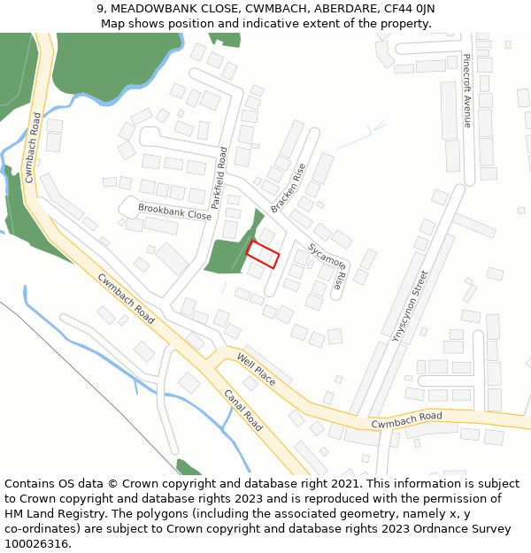 9, MEADOWBANK CLOSE, CWMBACH, ABERDARE, CF44 0JN: Location map and indicative extent of plot