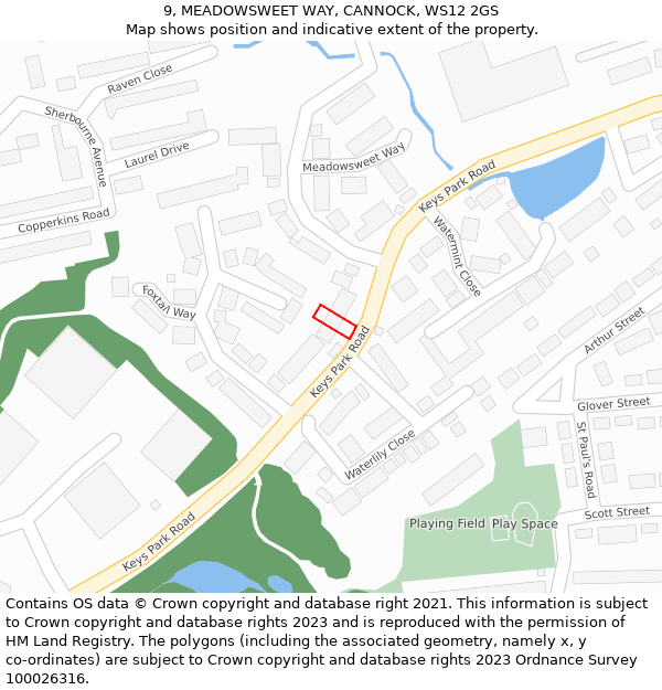 9, MEADOWSWEET WAY, CANNOCK, WS12 2GS: Location map and indicative extent of plot